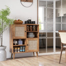 Gaveta de buffet LIFEZEAL, armário de armazenamento lateral de madeira com 2 portas de vime e 2 cubos, bar de café de fazenda, organizador de armários independentes para sala de estar, cozinha e corredor.